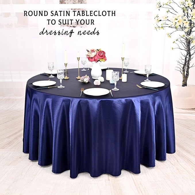 10 Packs Satin Tablecloth 120 Inch Navy Blue Round Table Cloth Silk Tablecloth - Image 6