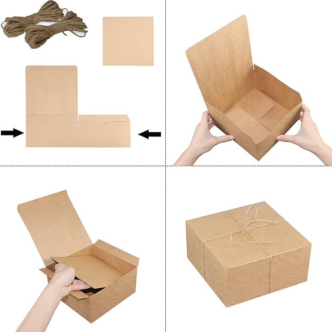 Xxcxpark 16 PCS Brown Kraft Gift Boxes 8x8x4 Inches, Decorative Party Favor - Image 4