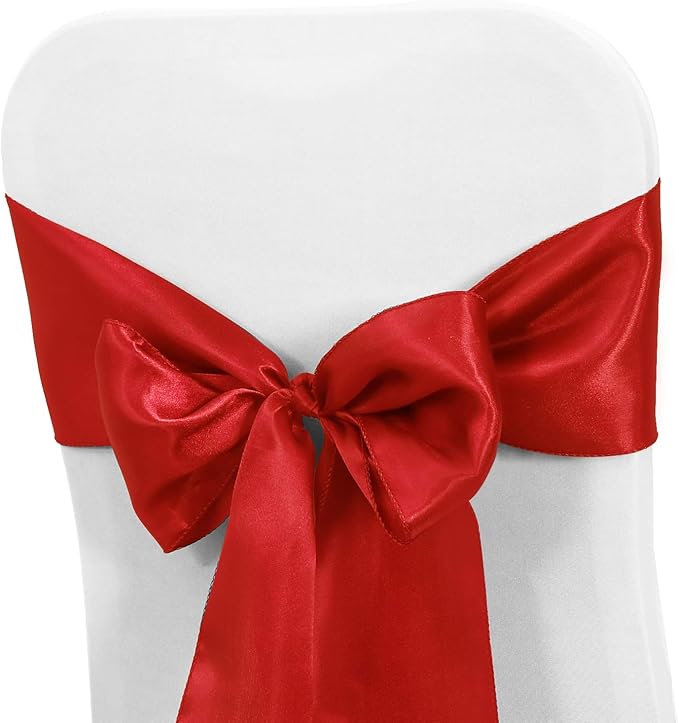 Obstal 10 PCS Burgundy Satin Chair Sashes Bows - Image 2