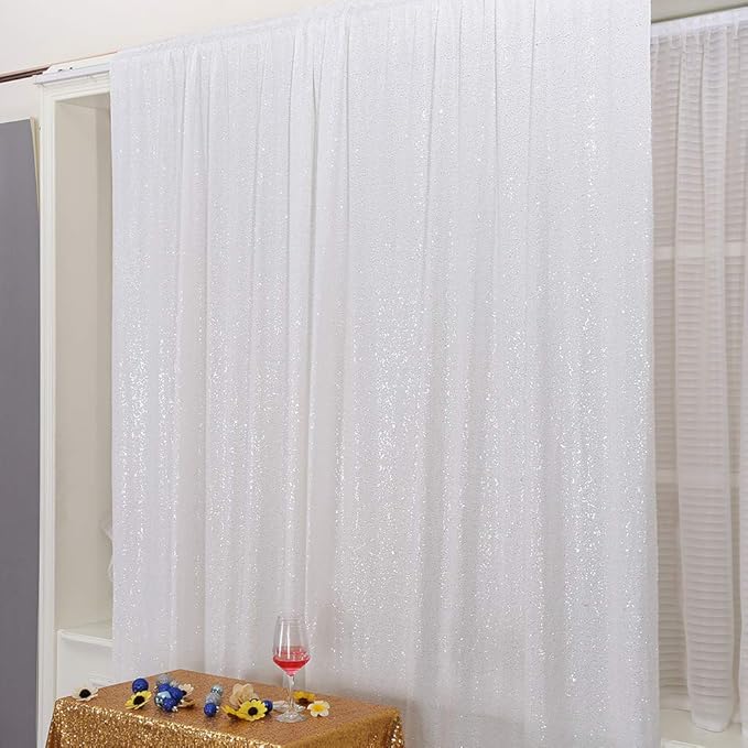 Eternal Beauty White Sequin Backdrop, 10x10 Ft Glitter Background Curtains - Image 4