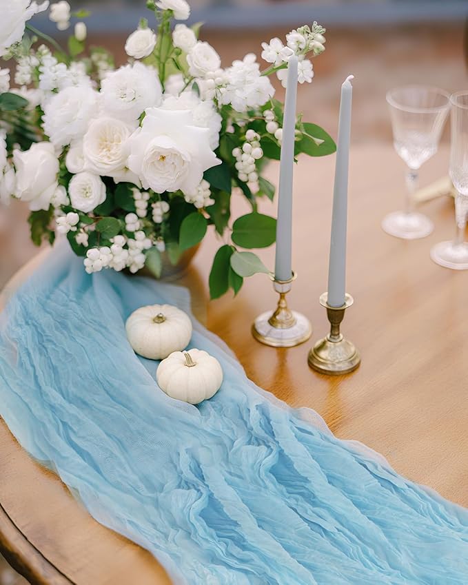 Blue Cheesecloth Table Runner 120 Inch, Light Blue Boho Gauze 10 FT, Rustic - Image 6
