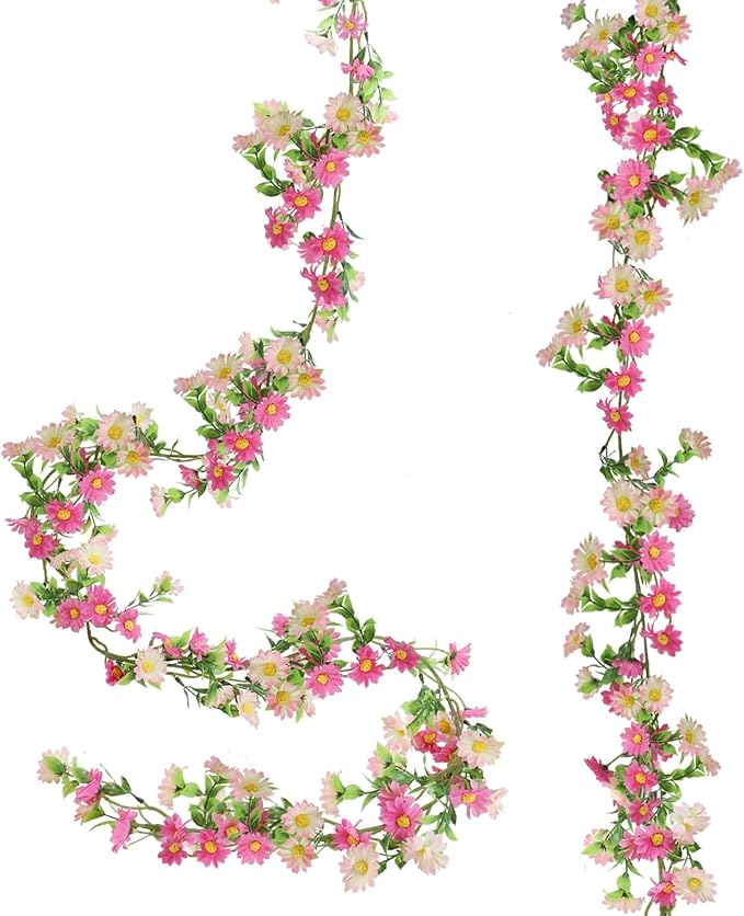 2 Pack Pink Flower Garland Daisy Flowers Silk Artificial Wildflower 13ft by HOENLE