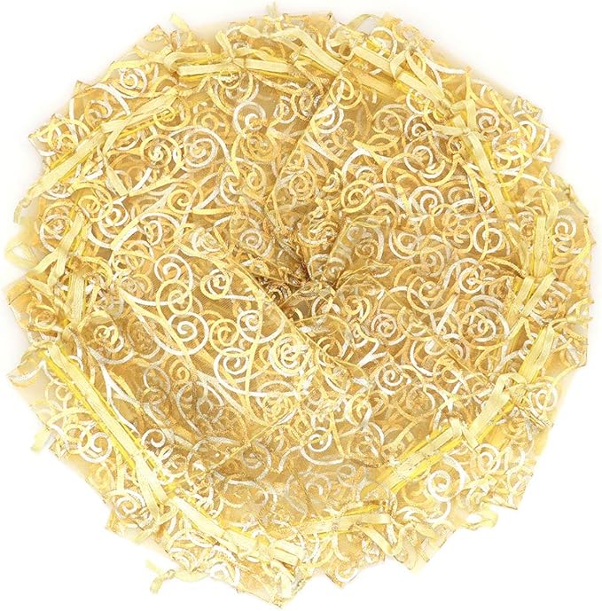 Staruby Organza Gift Bag 100Pcs Gold Sheer Organza Bag Mesh Favor Bags - Image 4