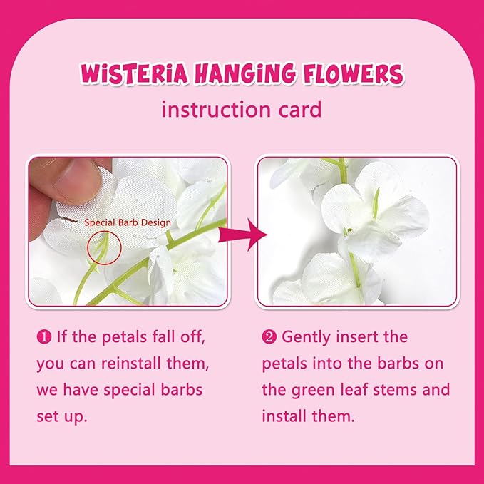 24 Pack Fuchsia Wisteria Hanging Flowers Garland, 3.77 Feet Artificial Flower - Image 4