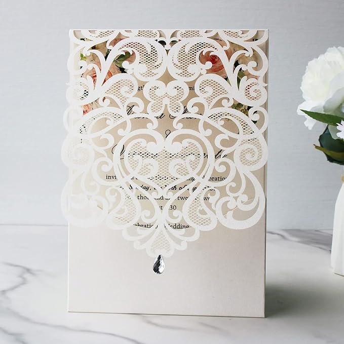 Hosmsua 50PCS Personalized Wedding Invitations Kit 5.12 x 7.3 Laser Cut Hollow - Image 5