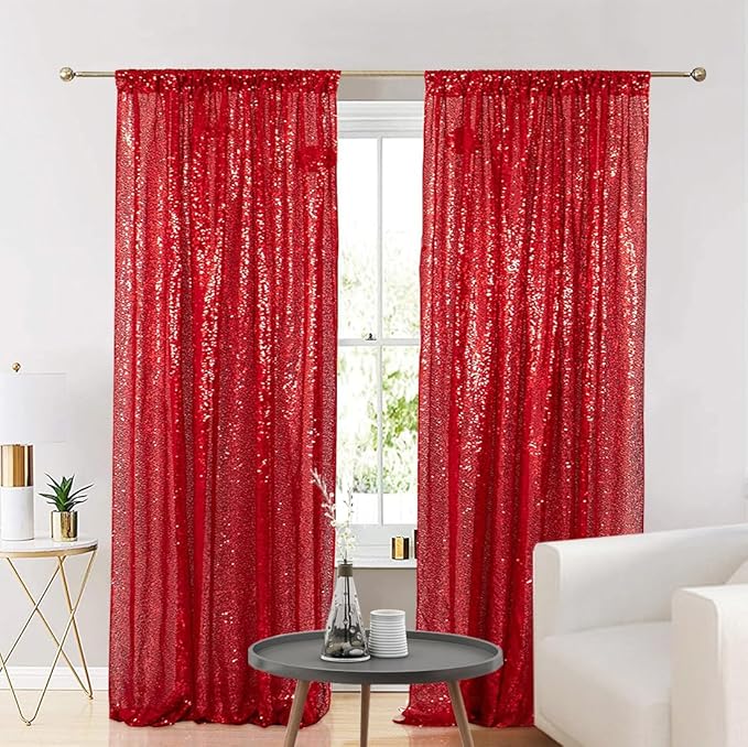 Eternal Beauty Sequin Backdrop Curtains, 2x8 Ft-2 Panels Red Back Drop - Image 5