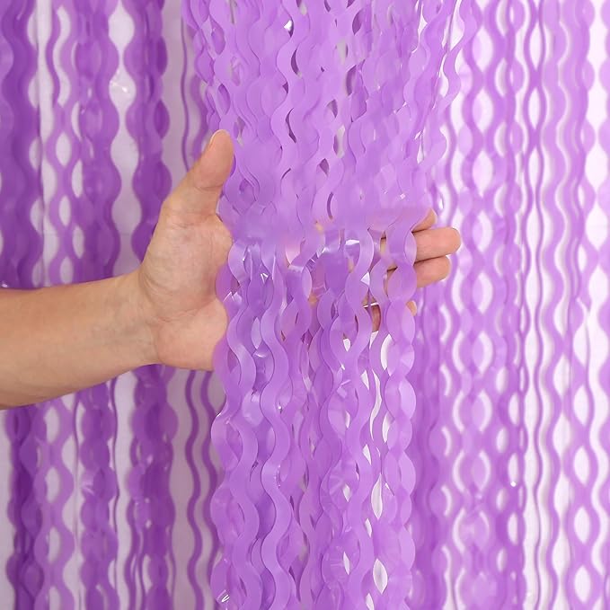 4 Pack Wavy Purple Metallic Tinsel Foil Fringe Curtains by CYLMFC