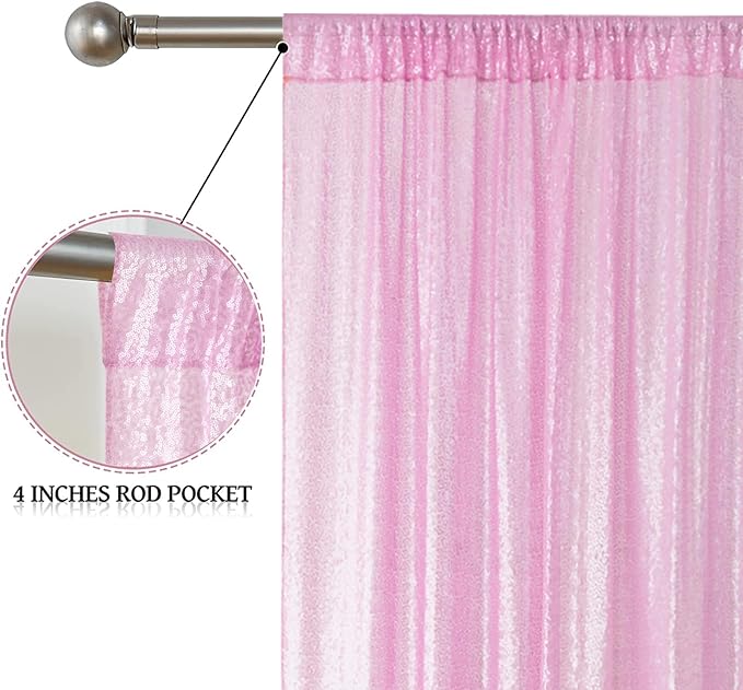Sugargirl Matte Pink Sequin Backdrop Curtain 2 Panels 2FTx8FT Glitter Pink - Image 4