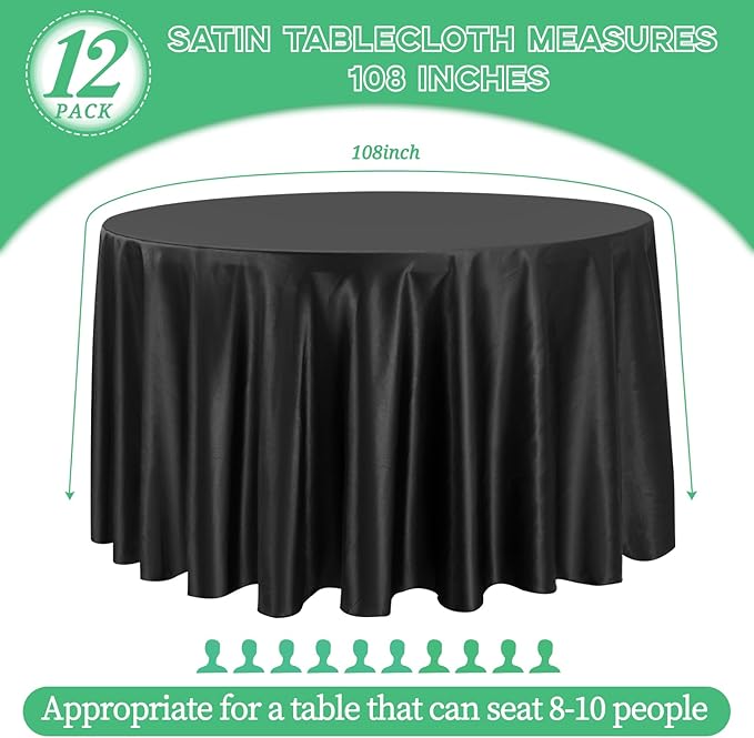fani 12 Pack 108 Inch Black Satin Tablecloth - Image 2