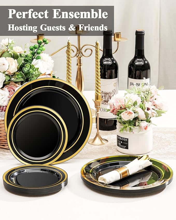 100PCS Black Plastic Plates Set - Image 3