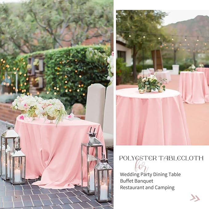 fani 12 Pack 90 Inch Round Tablecloth Pink Polyester Fabric Table Cloth - Image 8