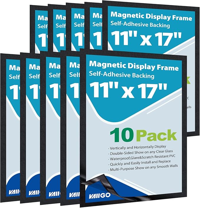 11"x 17" Self Adhesive Magnetic Sign Holder, Double Sided Window Magnetic by VAIIGO