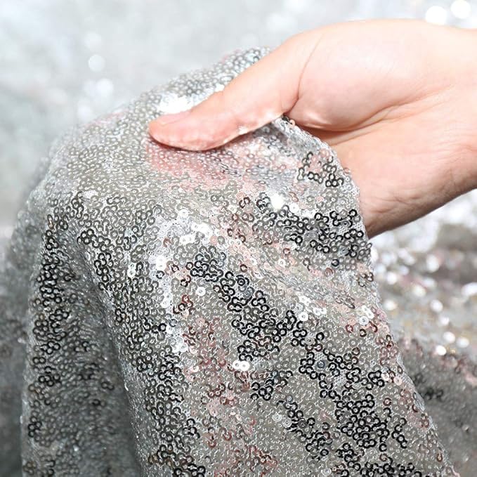 SquarePie Sequin Tablecloth 90 x 156 Inch Silver Sparkly Table Linen - Image 7
