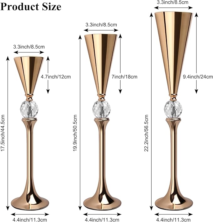 VIJIV Gold Flower Vase for Centerpiece Table Decorations Wedding Reception Decor - Image 7