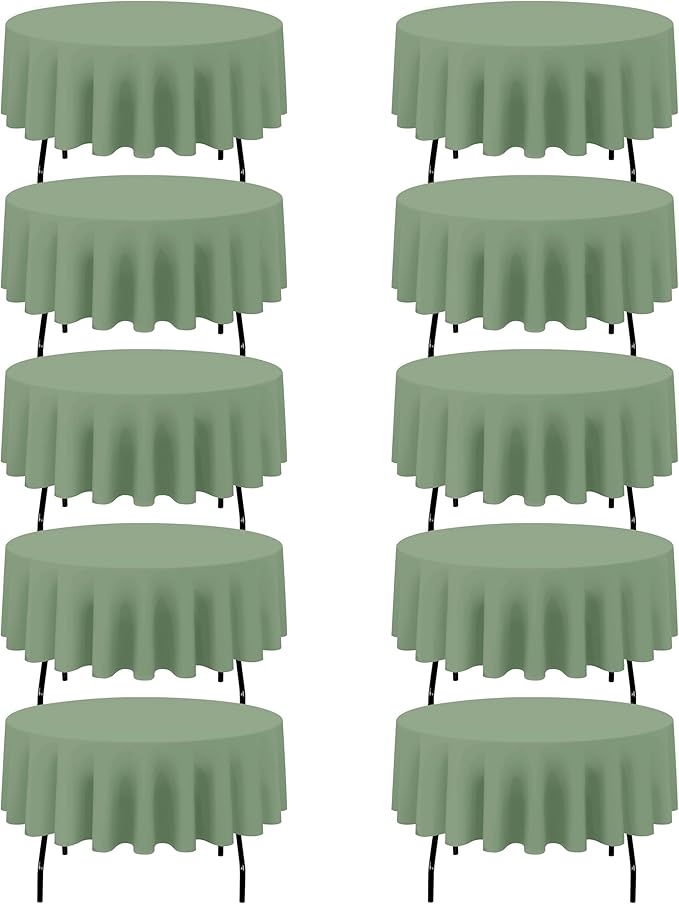 BRILLMAX 10 Pack Sage Green Round Tablecloths 90 Inch by BRILLMAX