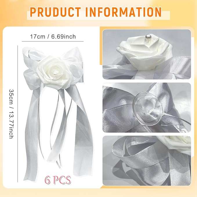 Wedding Car Decoration Flowers, Artificial White Bow Cars Decorative Flower Rose - Image 2