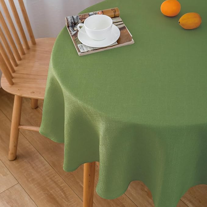 NLMUVW Round Table Cloth 48 Inch, Olive Green Small Tablecloth Linen Farmhouse by NLMUVW