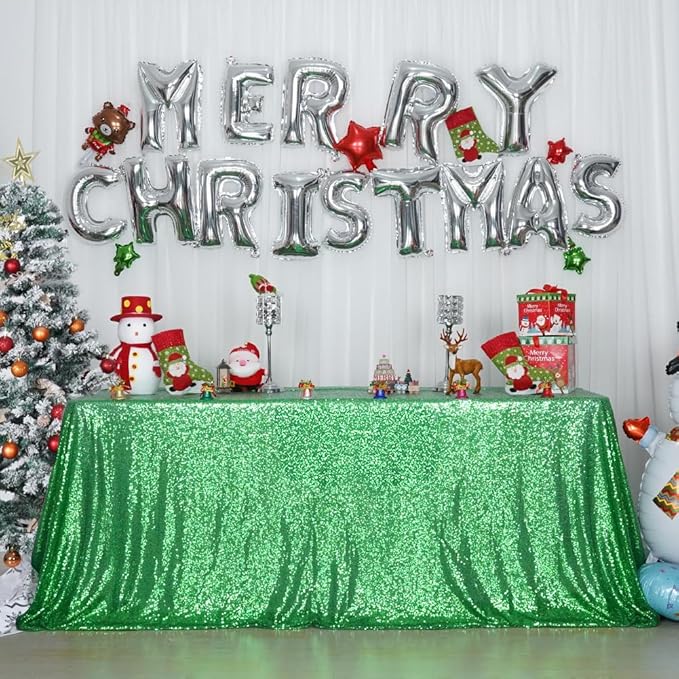 SquarePie Sequin Tablecloth 50 x 72 Inch Green Sparkly Table Cloth - Image 2