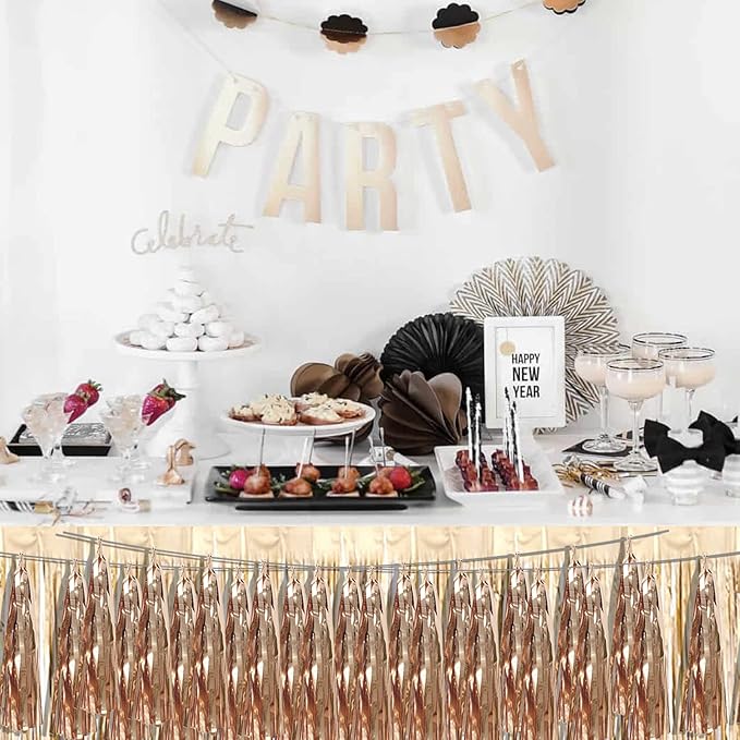 8P Champagne Gold Foil Fringe Metallic Tassel Streamers Banner Tassel Garland - Image 5