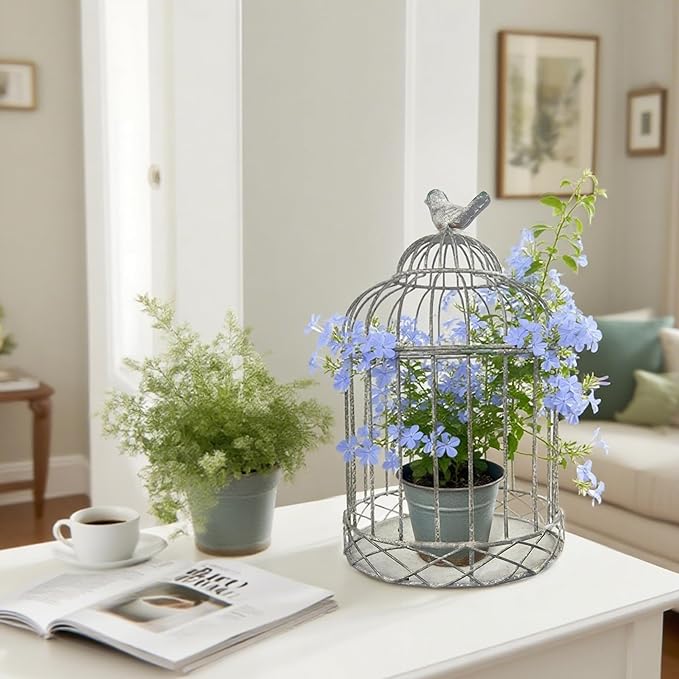 Rustic Farmhouse Metal Planter Holder Vintage Birdcage Candle Holder Distressed - Image 3