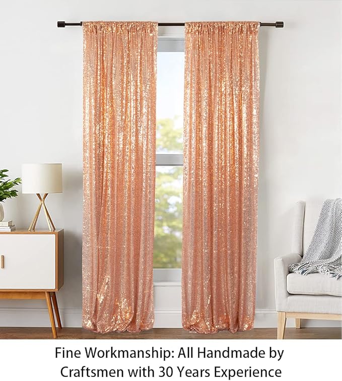 ShinyBeauty Sparkle Backdrop Curtain Rose Gold 2 Panels Set Photo Backdrops - Image 3