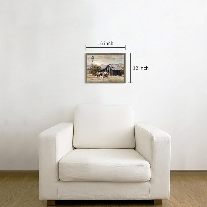 Nature Scene Wooden Framed Art：Horses&Vintage House under the Mountain Painting - Image 6