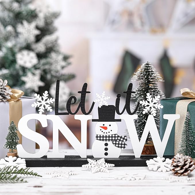 Winter Metal Sign Let It Snow Table Decor Christmas Tiered Tray Decor by thebeautifuldecoryouwant