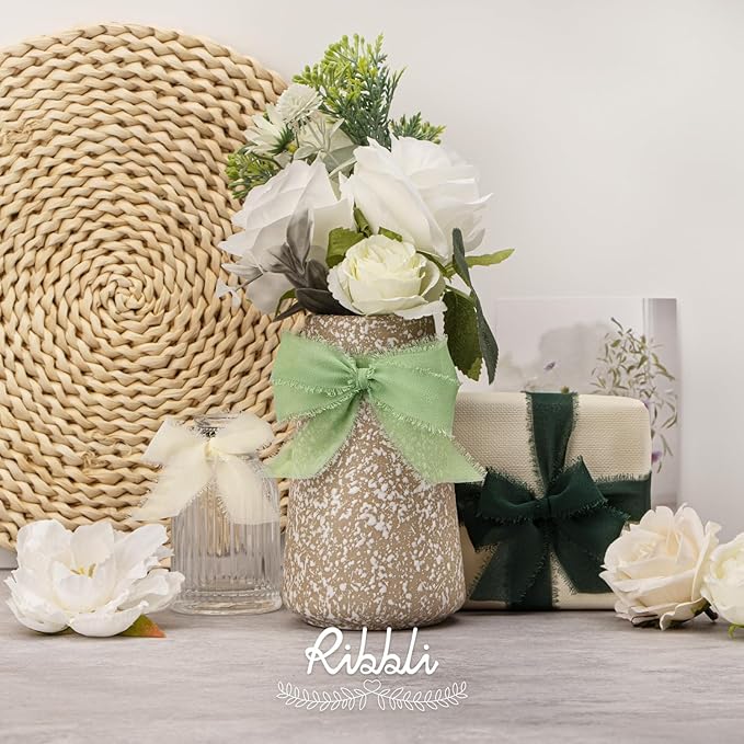 Ribbli Green Ribbon 1 Inch x 3 Rolls Total 24 Yards Ivory/Sage/Forest Green - Image 4