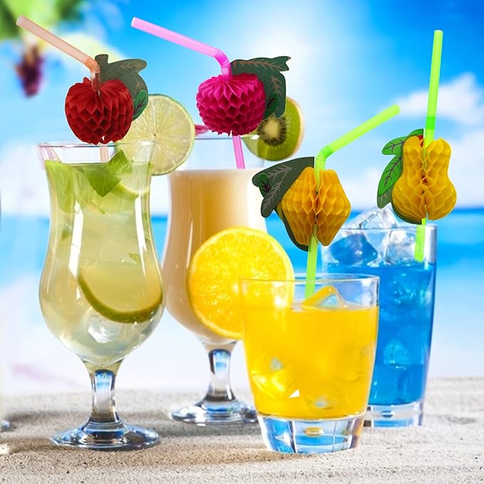 BLUE TOP Tropical Fruit Straws 9.65 Inch 100 PCS Colorful Fruit design Drinking - Image 5