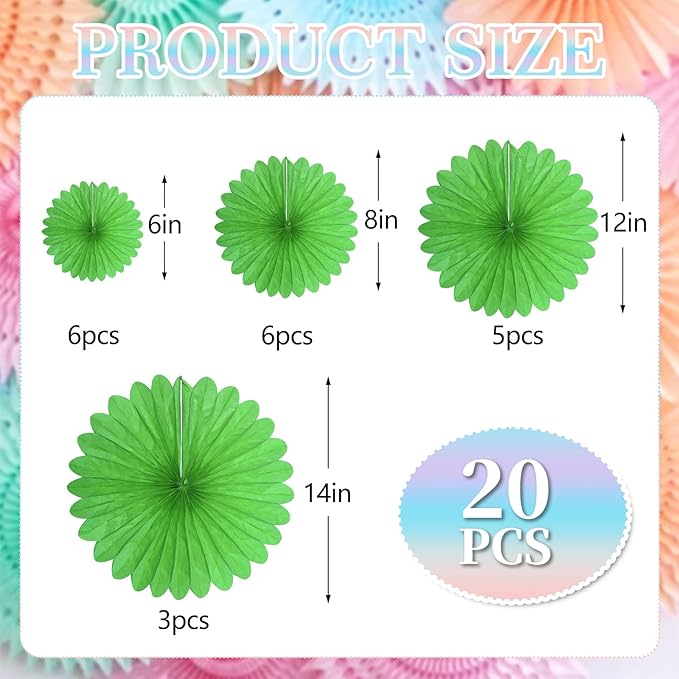 20 Pcs Grass Green Hanging Paper Fan, Round Paper Fans Decorations Set - Image 2