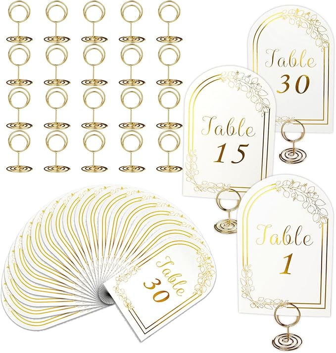 Wedding Table Numbers 1-30, 30 White Gold TableNumber Cards by SELANTAG