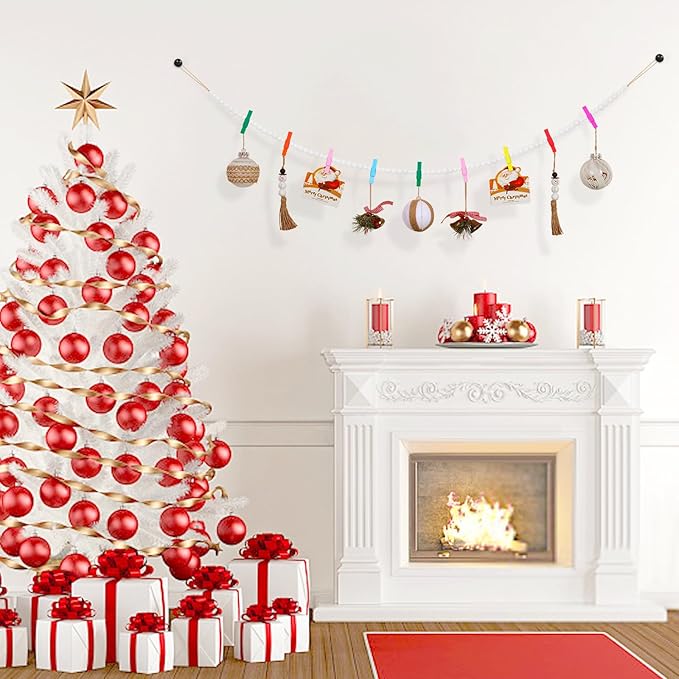 Hanging Photo Display Wall Decor, Wooden Bead Garland Collage Picture Frame - Image 6