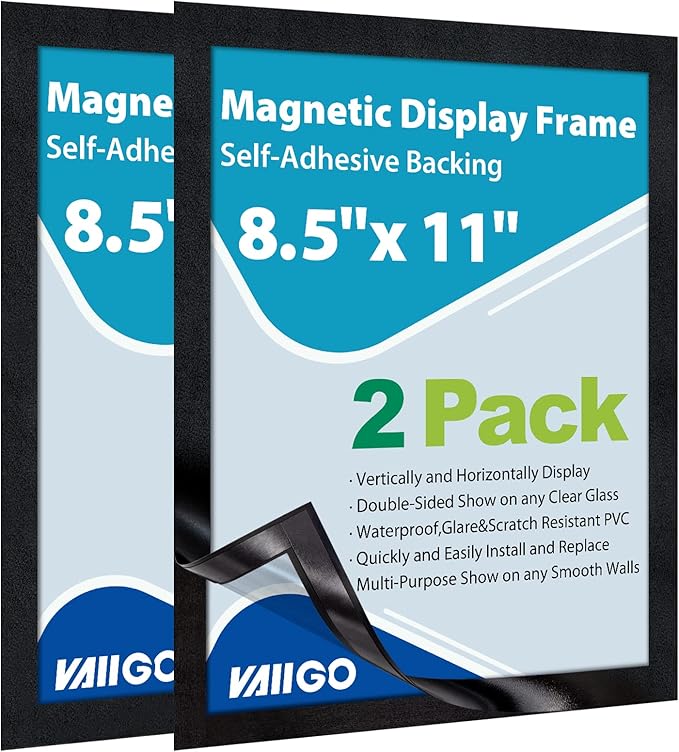 8.5" x 11" Magnetic Self-Adhesive Display Frame, Double Sided Window Magnetic by VAIIGO