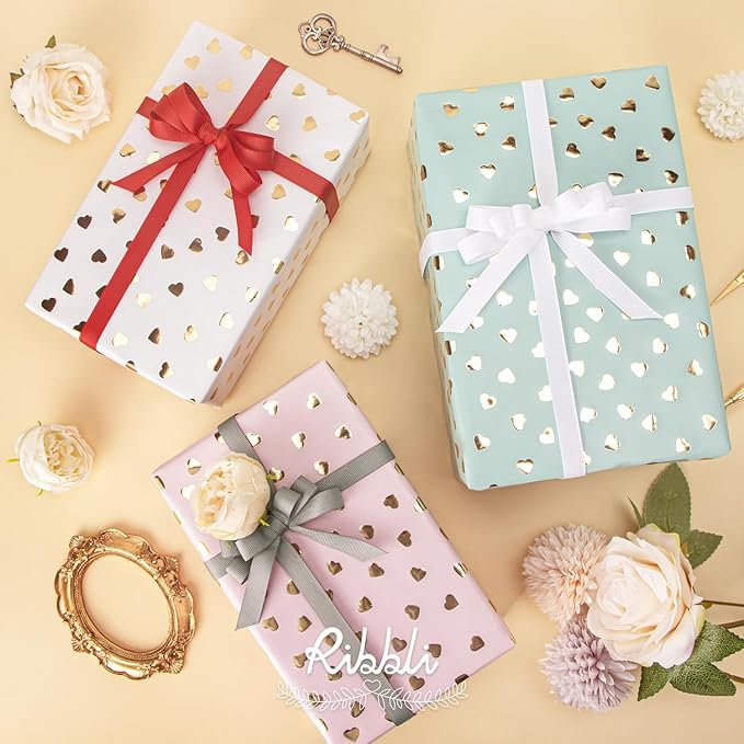 Ribbli Birthday Wrapping Paper Heart Foil Mini Roll Gift Wrap - Image 3