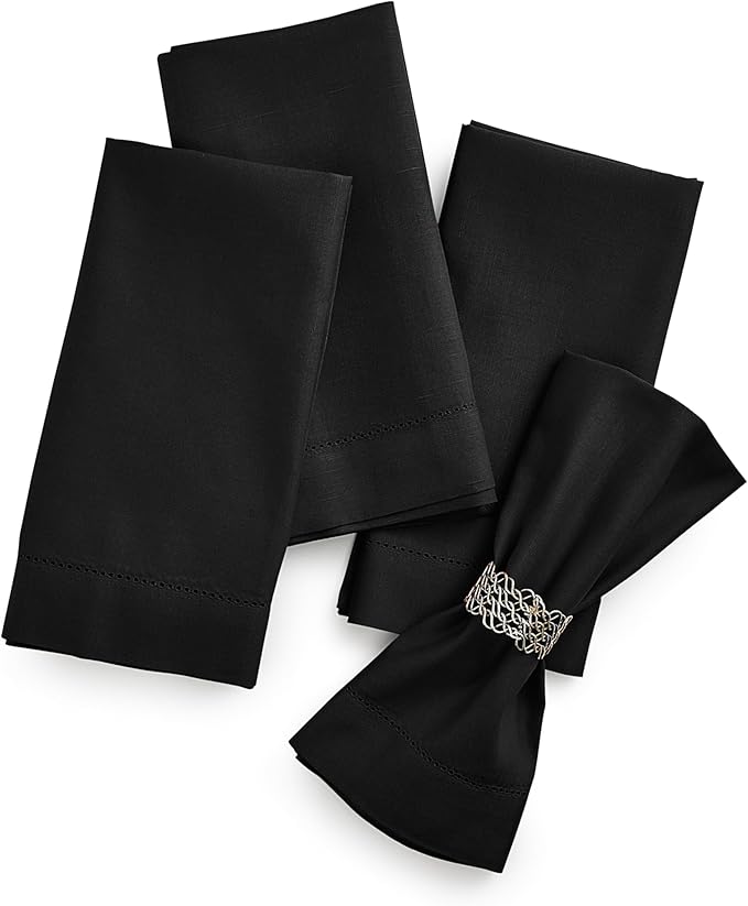 Cotton Linen Dinner Napkins Set of 4 – Hemstitch Black Cloth Dinner Napkins by HomeEkaa