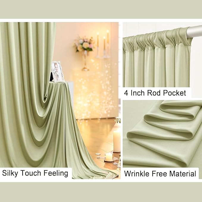 40 ft x 10 ft Wrinkle Free Sage Green Backdrop Curtain - Image 4