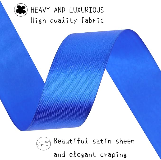Blue Solid Satin Ribbon 1 Inch 25 Yards Solid Polyester Fabric Ribbon - Image 4