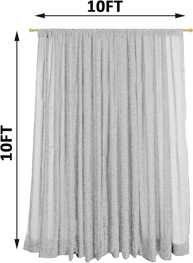 10FT x10FT Silver Metallic Spandex Backdrop, 1 Panel Glitter Sheer Photography - Image 3
