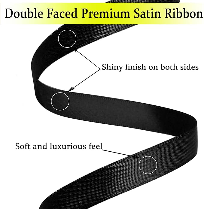 Black Satin Ribbon Double Faced Satin 1/2 inch x 55 Yards Polyester Ribbon - Image 3
