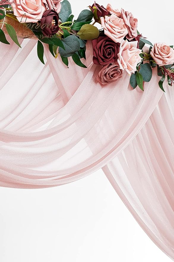 Floroom Wedding Arch Draping Fabric 2 Panels 20Ft Dusty Rose Chiffon Fabric - Image 4