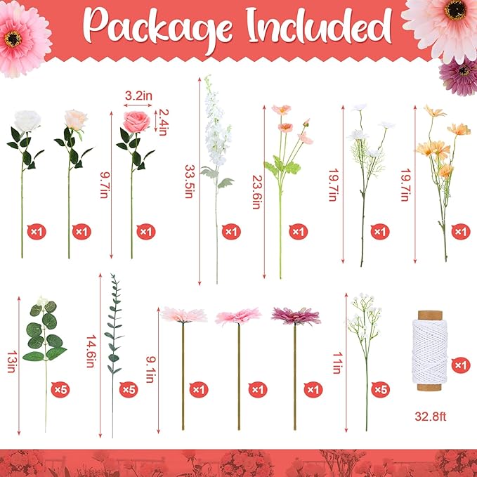 Hoteam 26 Pcs DIY Flower Garland Artificial Hanging Wildflower Backdrop Set - Image 3