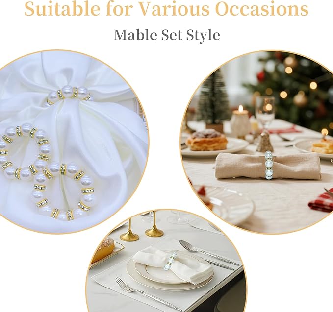 100 Pcs Gold Disposable Napkin Rings, Delicate Pearl Napkin Ring Holder - Image 4