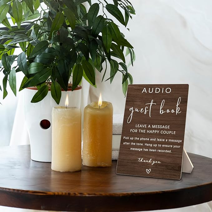 Audio Guestbook Sign, Audio Phone Guestbook Wooden Stand 5x7inch, Wedding - Image 4
