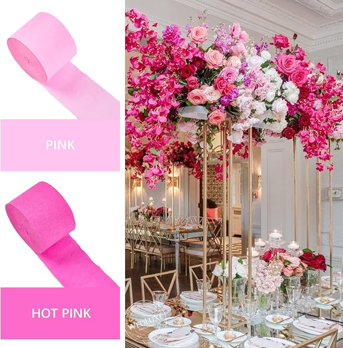 PartyWoo Crepe Paper Streamers 4 Rolls 328ft, Pack of Hot Pink and Pink Crepe - Image 3