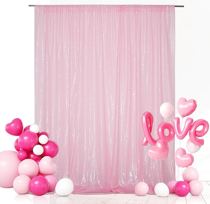 Eternal Beauty Pink Sequin Backdrop, 7x7 Ft Glitter Background Curtains - Image 2