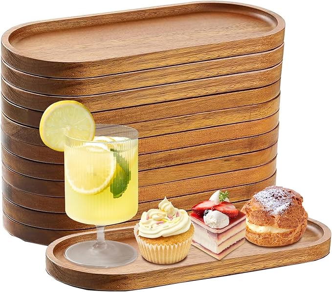 12 Pcs Solid Acacia Wood Serving Trays, 10 Inch Rectangular Wooden Serving by Unknown