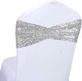 SquarePie Pack of 100 Chair Sashes Bows Sparkly Silver Sequin Chair Bands by SquarePie