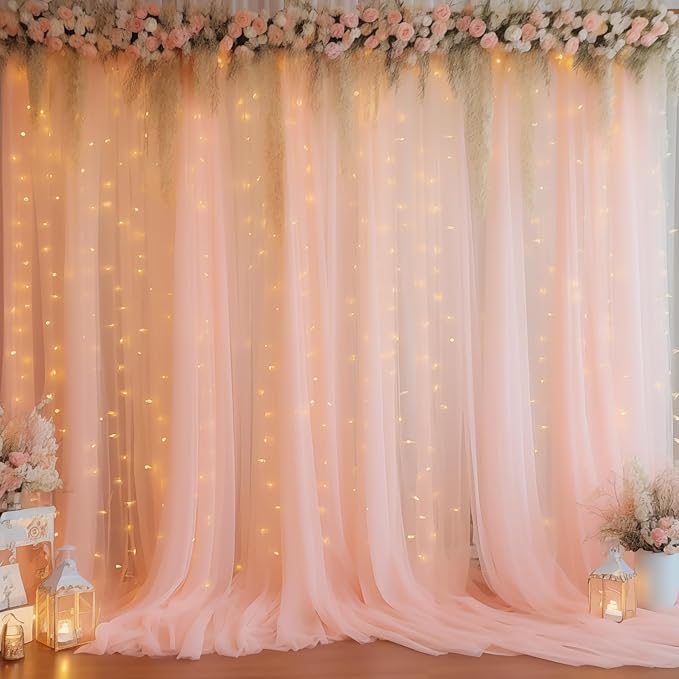 20×10ft Peach Tulle Backdrop Curtain - Image 2