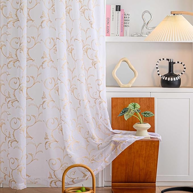 Sheer Curtains White-Beige 95 Inch Length, Boho Farmhouse Curtains - Image 6