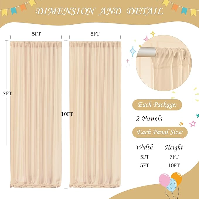 10ft x 7ft Champagne Chiffon Backdrop Curtain - Image 4